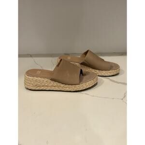 Eileen Fisher Tarry Toe Loop Espadrille Wedge Sandal Bone Tumbled Nubuck Size 10